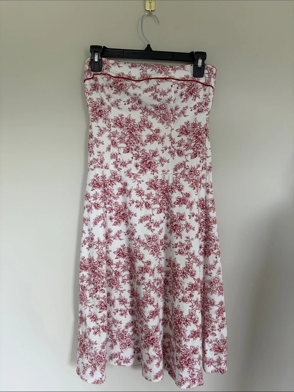 White and Red Floral Strapless Dres